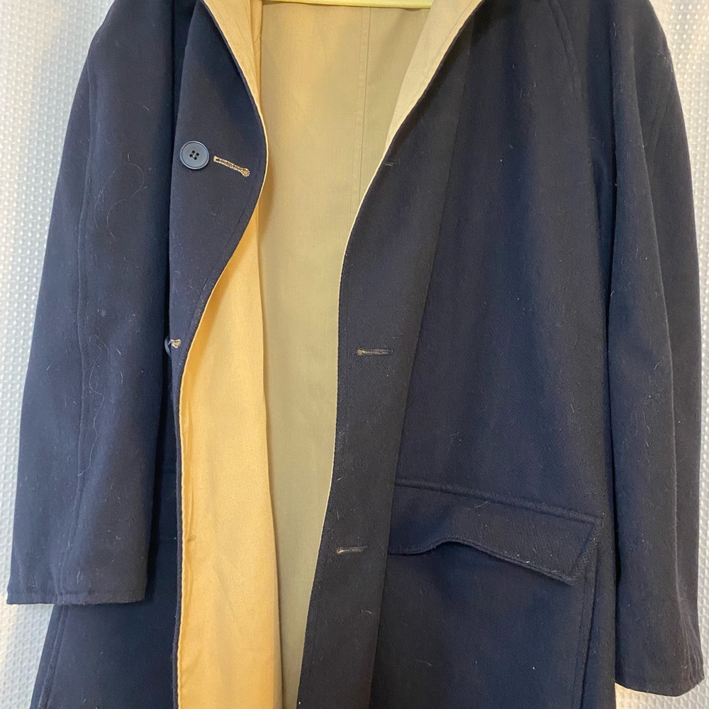 Gorgeous vintage reversible Rainfair men’s navy wool and cotton duck coat
